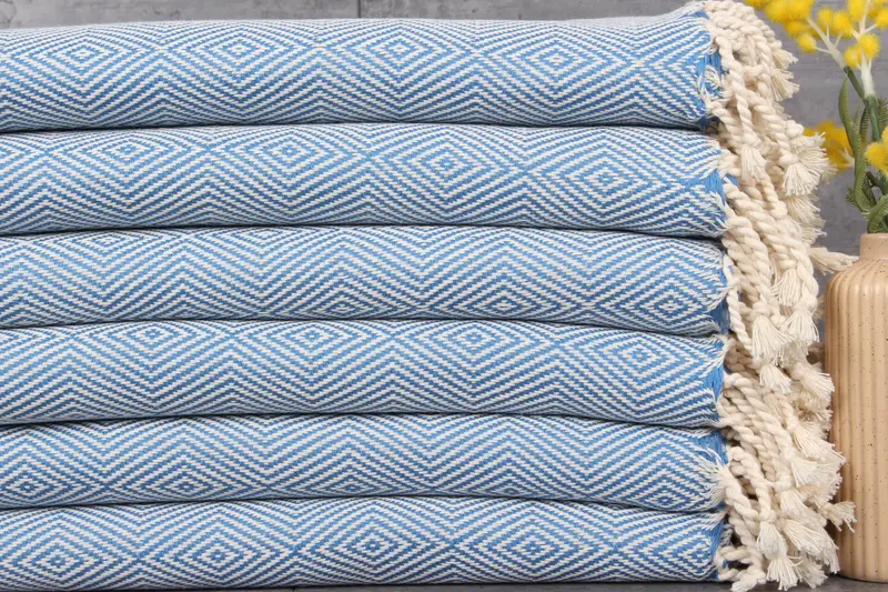 Turkish Towel Beach Personalized Sax Blue Diamond, 40x74 Inches
