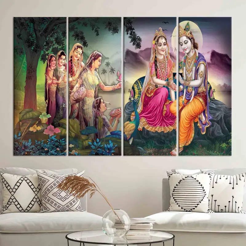 Divine Radha Krishna Canvas: India's Traditional Art on Printed Canvas