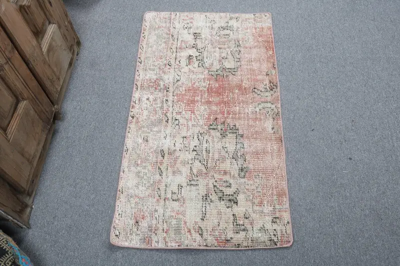 Türk Halısı, 1.9x3.6 ft Vintage Halı, Kırmızı Gri Puantiyeli Yün Halı - 1