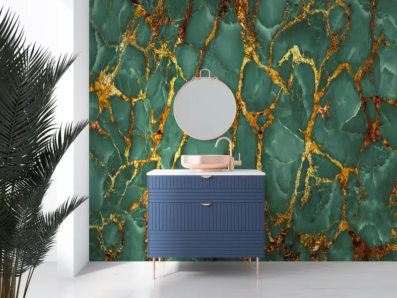 Modern Wall Paper, Green And Gold Marble Wall Art, Wall Paper Peel and Stick, Paper Wall Art, Green Wall Mural, - 3
