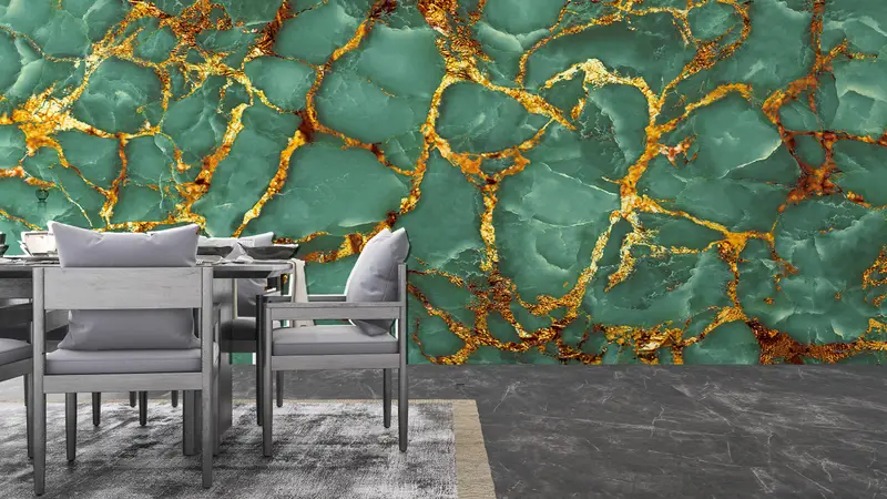 Modern Wall Paper, Green And Gold Marble Wall Art, Wall Paper Peel and Stick, Paper Wall Art, Green Wall Mural, - 4