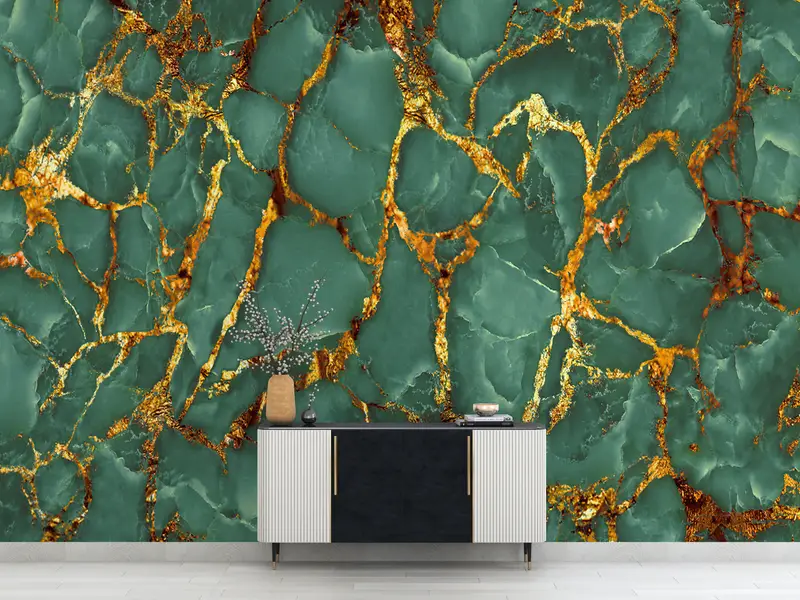 Modern Wall Paper, Green And Gold Marble Wall Art, Wall Paper Peel and Stick, Paper Wall Art, Green Wall Mural, - 7