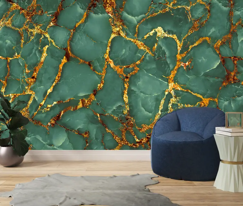 Modern Wall Paper, Green And Gold Marble Wall Art, Wall Paper Peel and Stick, Paper Wall Art, Green Wall Mural, - 6
