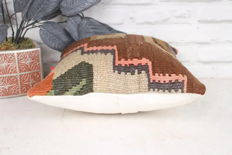 Boho Pillow Sham Cover, 12x12 Brown Cushion Cover, Kilim Pillow, Traditional Pillow Cover, Cushion Cover, Kilim Pillow Cover, Christmas Pillow Sham - 5
