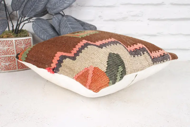 Boho Pillow Sham Cover, 12x12 Brown Cushion Cover, Kilim Pillow, Traditional Pillow Cover, Cushion Cover, Kilim Pillow Cover, Christmas Pillow Sham - 6