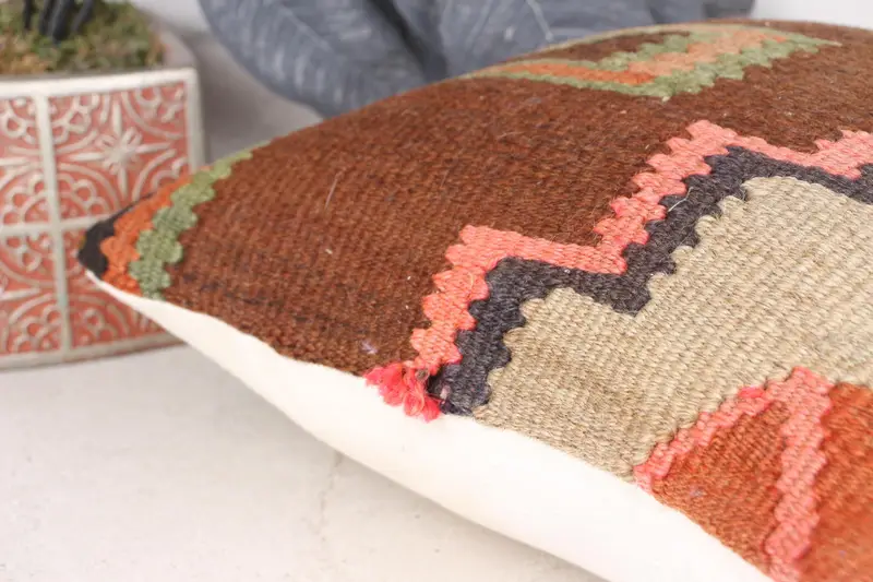Boho Pillow Sham Cover, 12x12 Brown Cushion Cover, Kilim Pillow, Traditional Pillow Cover, Cushion Cover, Kilim Pillow Cover, Christmas Pillow Sham - 7
