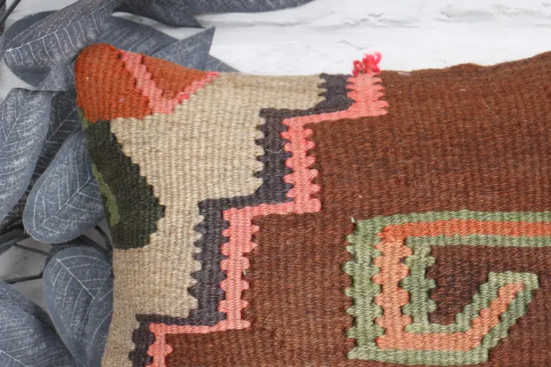Boho Pillow Sham Cover, 12x12 Brown Cushion Cover, Kilim Pillow, Traditional Pillow Cover, Cushion Cover, Kilim Pillow Cover, Christmas Pillow Sham - 2