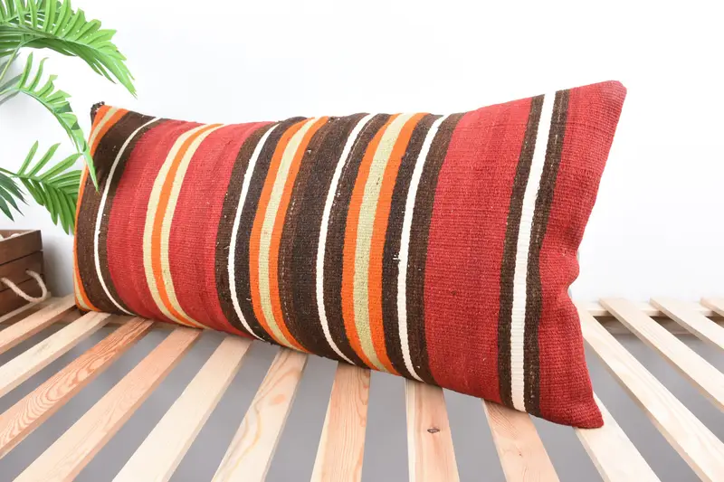 Pet Cushion Case, Cushion Case, Kilim Cushion Sham, Boho Pillow Sham Cover, Vintage Kilim Pillow, Pet Pillow, 16x36 Red Pillow - 5