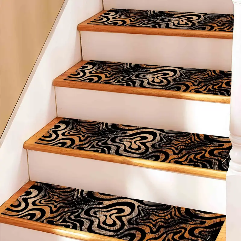 Abstract Black & Orange Kilim Design Printed Stair Rug