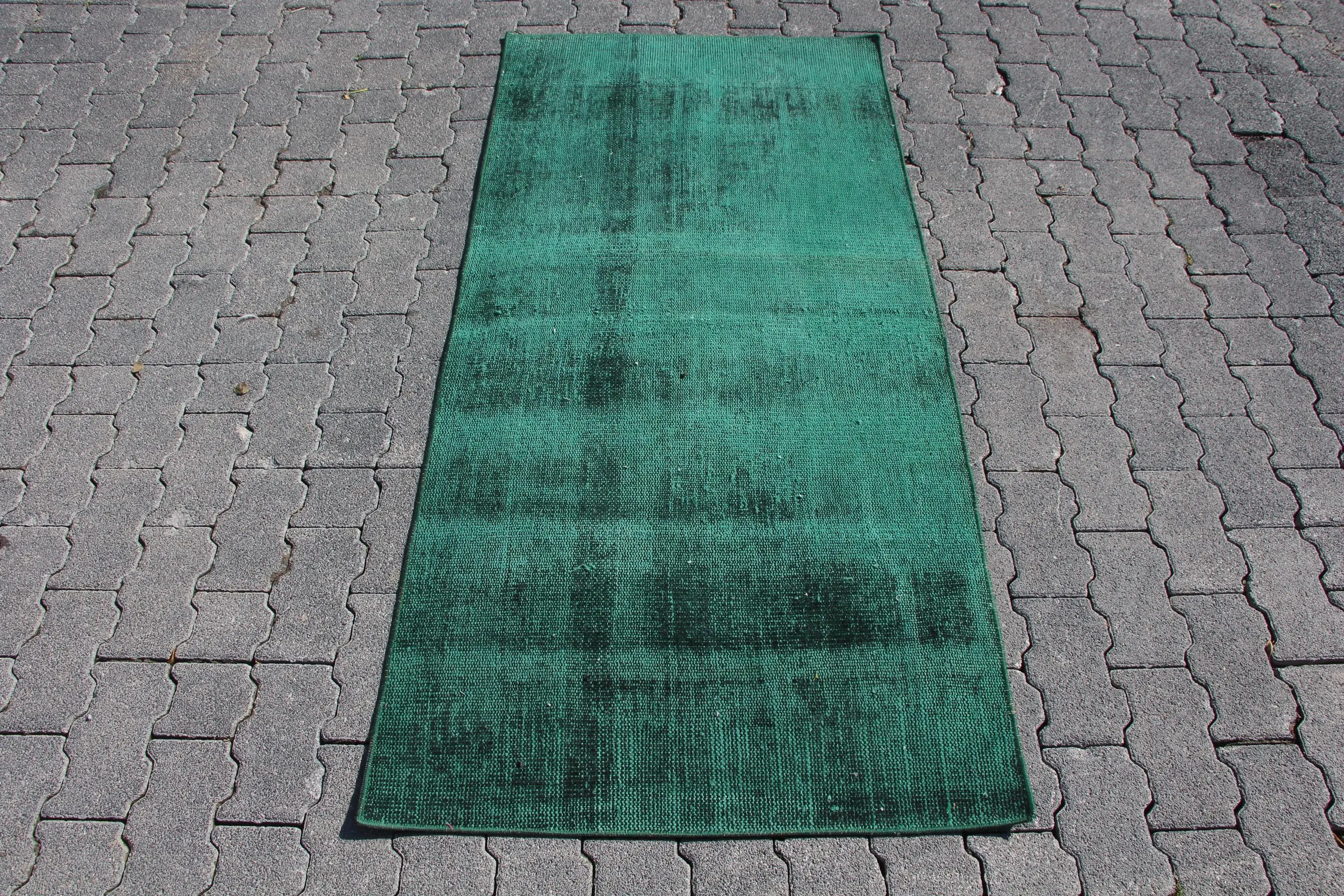 Vintage Small Rug, 2.5x5.4 ft Turkish Rug, Green Wool Rug - 1
