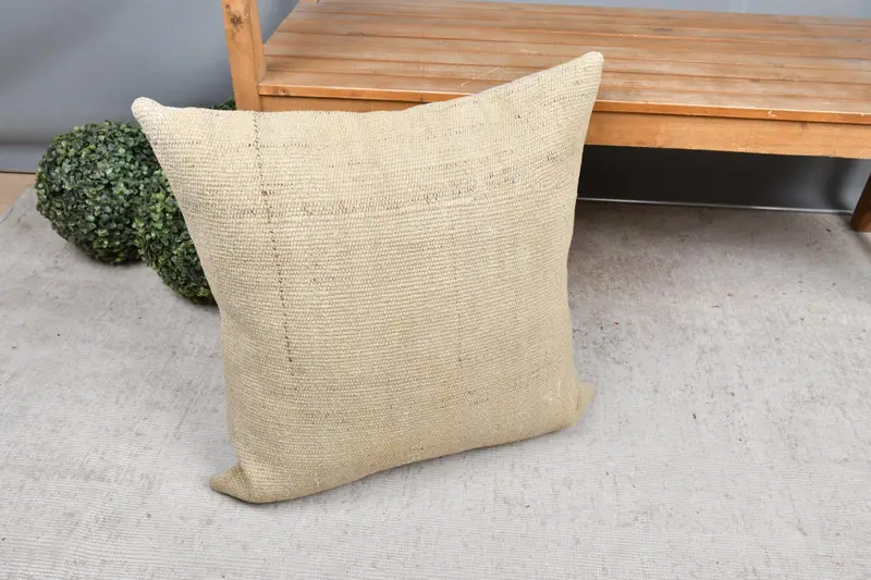 Antique Pillows, 24x24 Beige Pillow Case, Kilim Cushion Sham, Sustainable Cushion Case, Farmhouse Pillow Cover, Pillow Case, Boho Pillow - 7