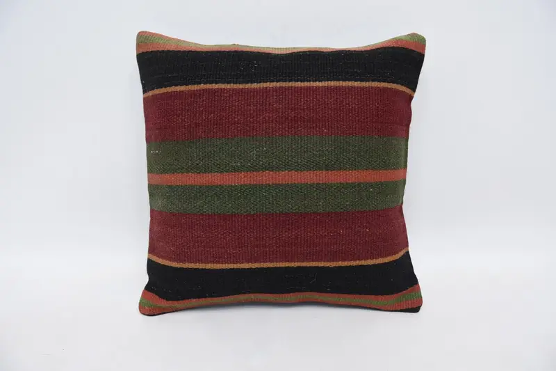 Kilim Pillow, Pillow Sham, Turkish Pillow, Aesthetic Pillow Case, Vintage Kilim Throw Pillow, Customized Cushion Cover, 14x14 Red Pillow Case - 1