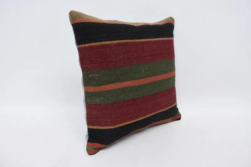 Kilim Pillow, Pillow Sham, Turkish Pillow, Aesthetic Pillow Case, Vintage Kilim Throw Pillow, Customized Cushion Cover, 14x14 Red Pillow Case - 3