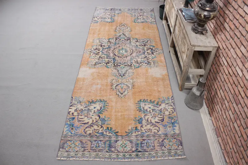 3,6x10 ft türkischer Vintage-Teppich, Läuferteppich, Oushak-blauer Wollteppich - 1