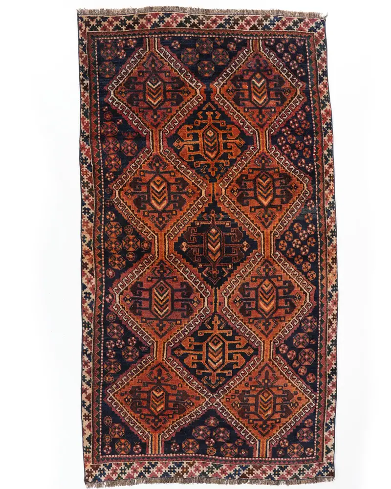 オレンジのアクセント付きブルーラグ、4.2x8.1フィート