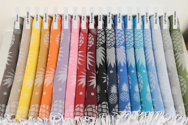 Turkish Beach Towel Pineapple Design Cotton, Beige, 36x71 Inches