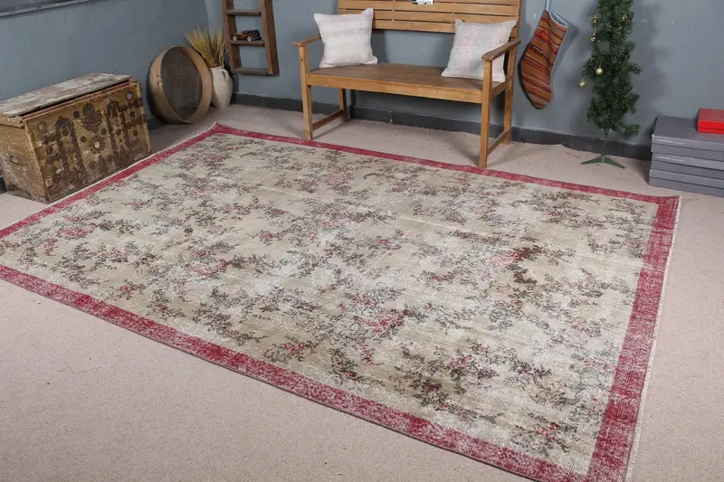 Eleganter Teppich in Grün und Lila, 6,5 x 10 Fuß, geometrisches Blumenmuster