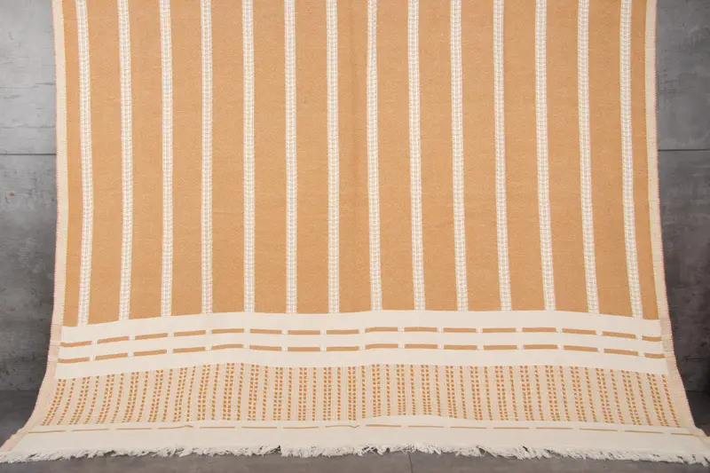 Personalized Turkish Beach Towel Mustard Stripes, Organic Cotton, 36x67 Inches