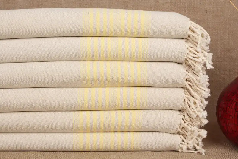 Personalized Beach Towel Yellow Stripes, Organic Cotton, 40x67 Inches