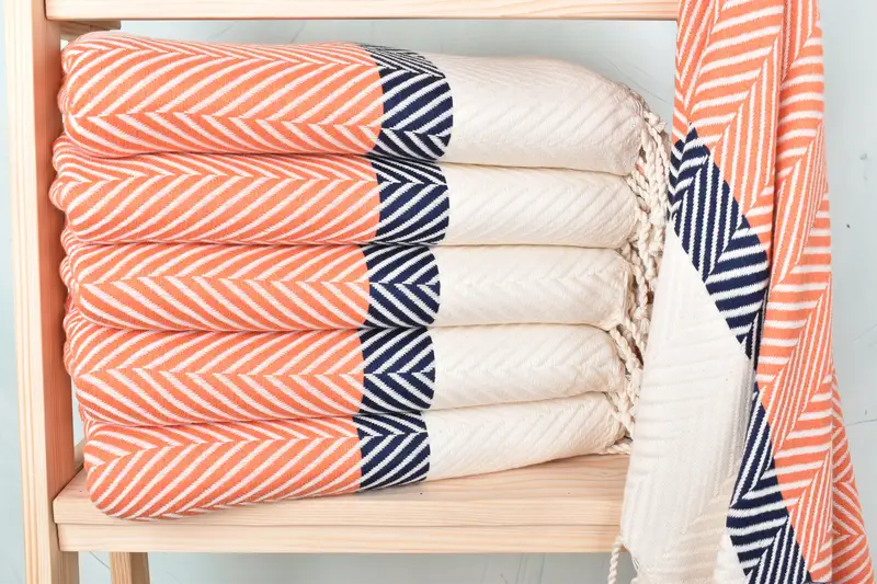 Personalized Orange-Navy Blue Chevron Beach Towel, 40x83 Inches