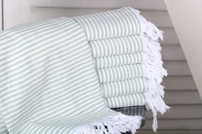 Gift for Coworker Christmas Khaki Green Striped Towel, 36x67 Inches