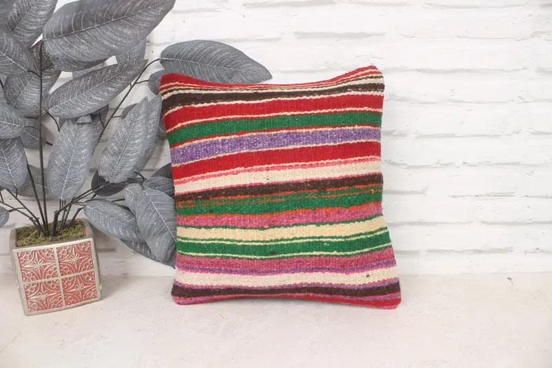 Natural Cushion Case, Bolster Pillow Case, Turkish Pillow, Pillow Cover, 14x14 Red Cushion Cover, Boho Pillow Sham Cover, Pillow for Couch - 1