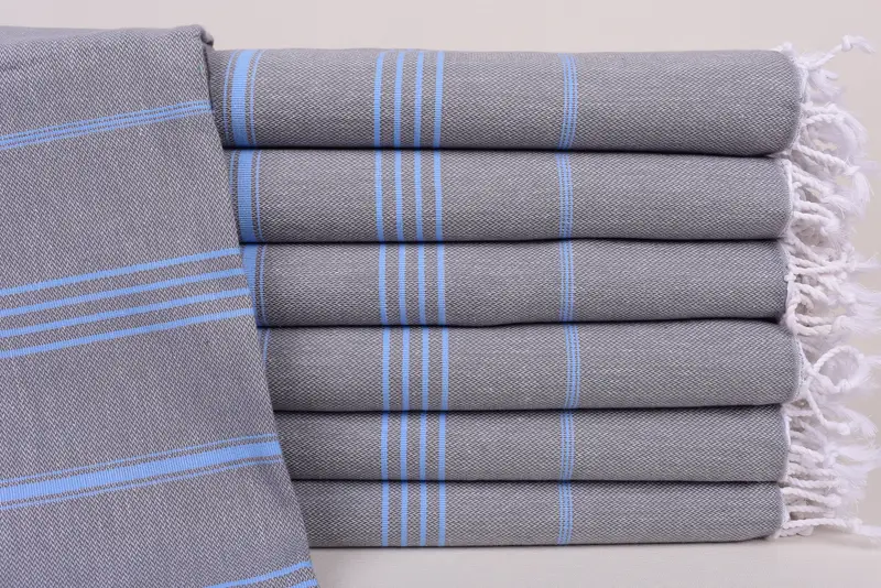 Organic Cotton Wedding Gift Gray-Blue Striped Towel, 40x71 Inches