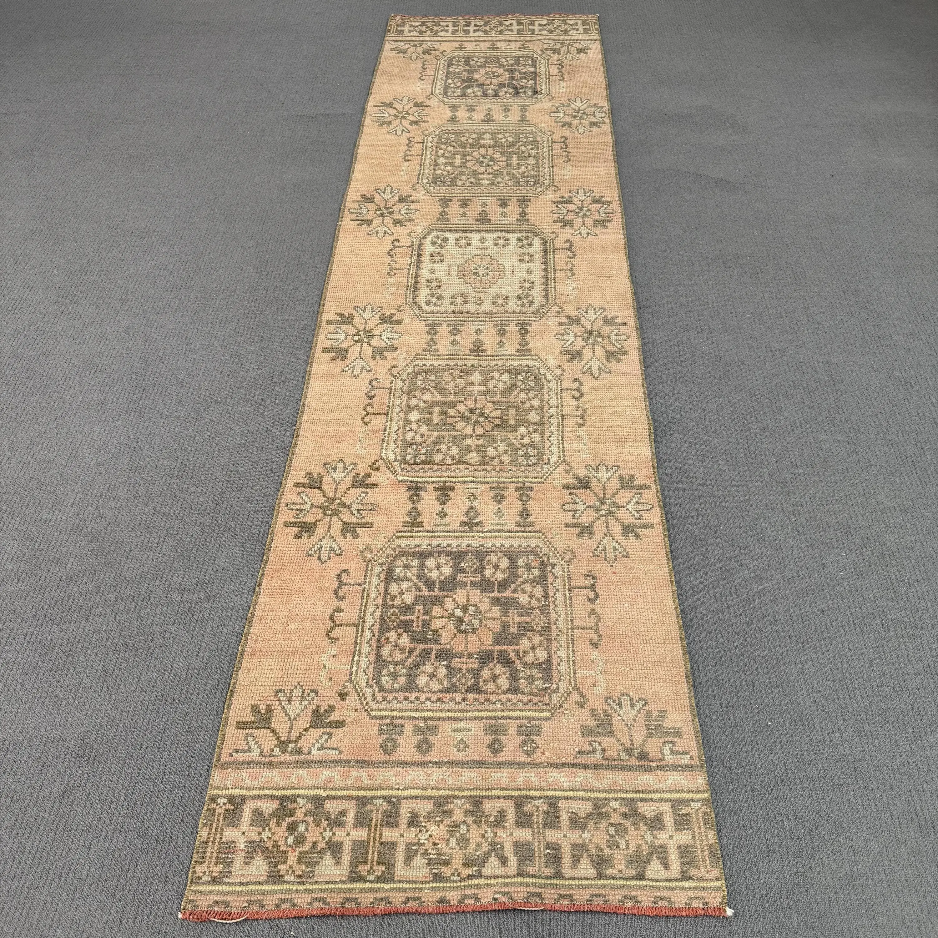 Vintage Turkish Rug 2.8x10.9 ft, Brown Rug - 1