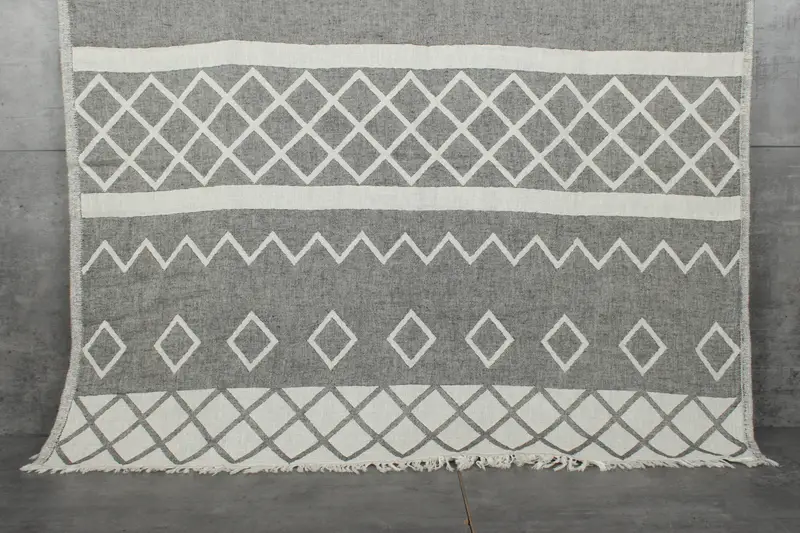 Turkish Beach Towel Black Geometric, 36x63 Inches