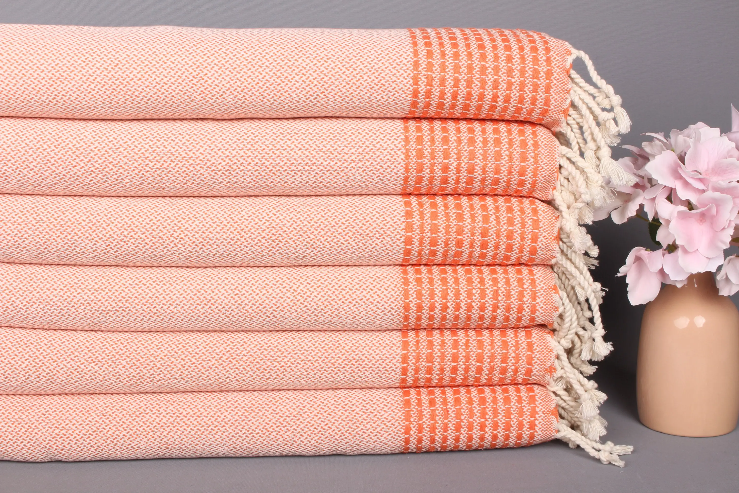 Kitchen Towel Orange Cotton Striped, 20x40 Inches - 1