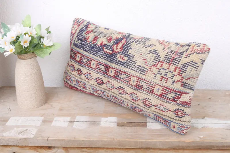 Throw Kilim Pillow, Handmade Kilim Cushion, Handwoven Cushion Cover, 8x16 Red Cushion, Cushion Cover, Ethnical Kilim Rug Pillow - 4