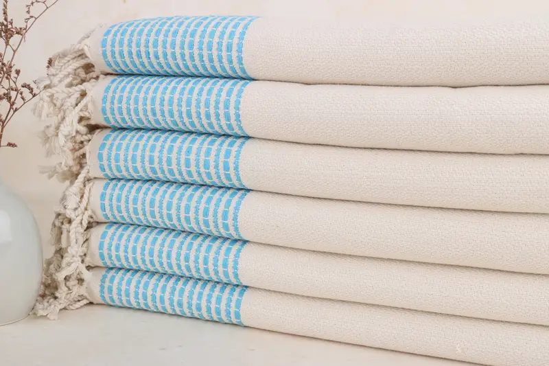 Personalized Turquoise Striped Towel, Organic Cotton, 36x69 Inches