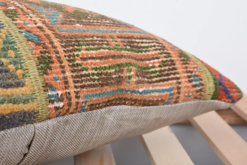 Ethnical Kilim Rug Pillow, Sofa Cushion, 16x16 Green Pillow Cover, Vintage Kilim Pillow, Vintage Kilim Throw Pillow, Cushion Case - 7