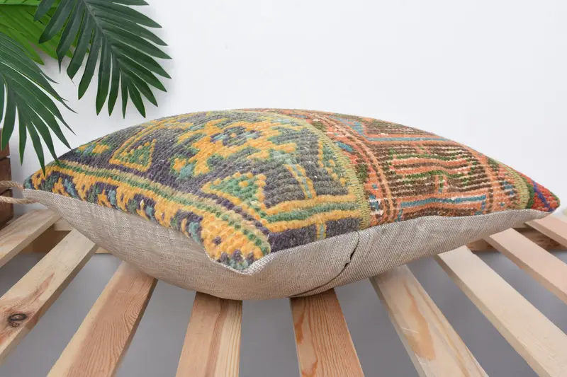 Ethnical Kilim Rug Pillow, Sofa Cushion, 16x16 Green Pillow Cover, Vintage Kilim Pillow, Vintage Kilim Throw Pillow, Cushion Case - 6