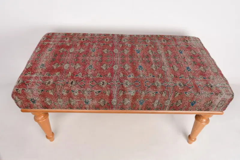 Modular Red & Bronze Ottoman, Kilim-Inspired Wool Blend Ottoman