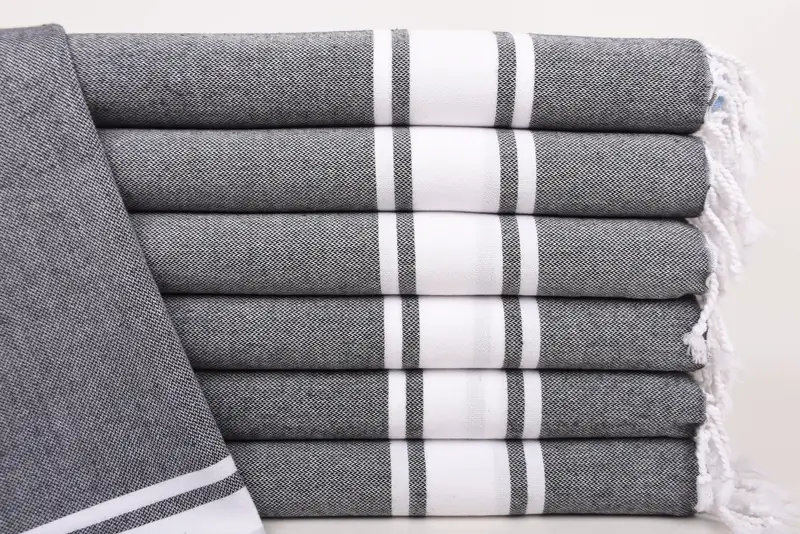 Organic Turkish Cotton Black Striped Hand Towel, 24x36 Inches