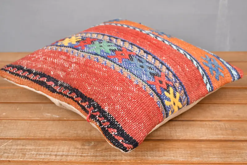 Home Decor Pillow, Vintage Pillow, Pillow Case, Natural Pillow Sham, 12x12 Red Cushion Cover, Turkish Kilim Pillow, Aesthetic Cushion Case - 4