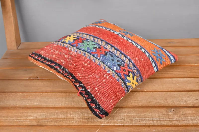 Home Decor Pillow, Vintage Pillow, Pillow Case, Natural Pillow Sham, 12x12 Red Cushion Cover, Turkish Kilim Pillow, Aesthetic Cushion Case - 2
