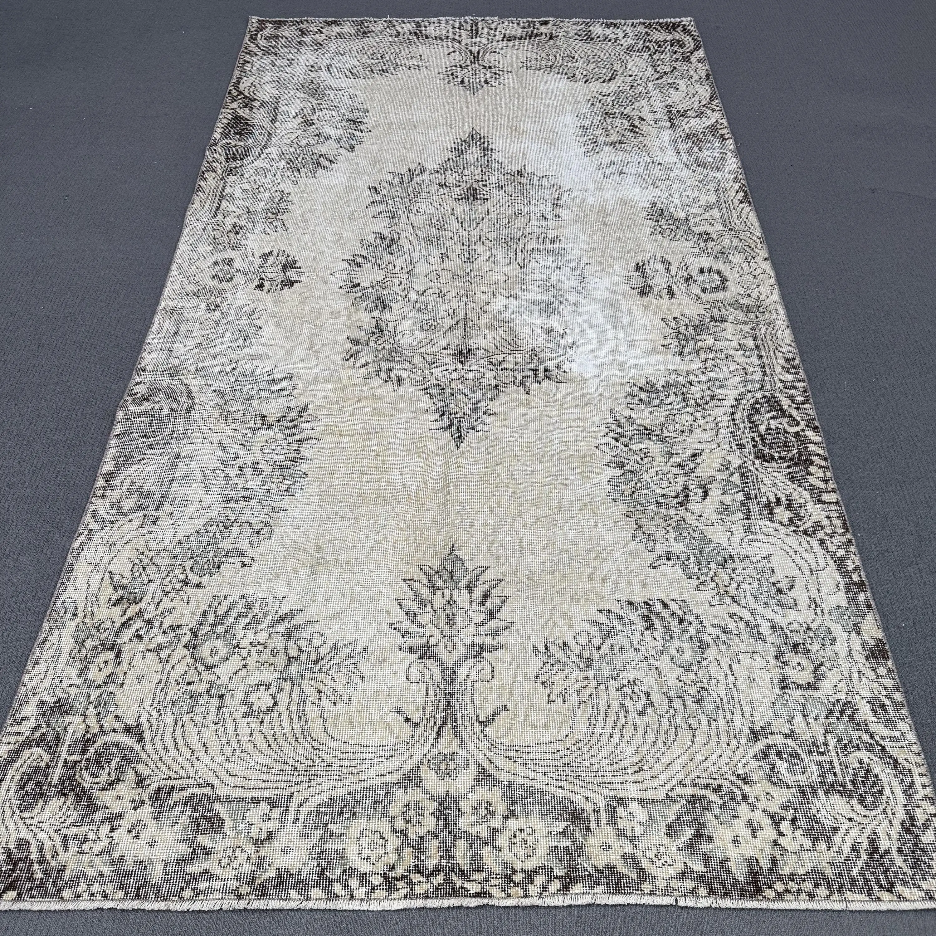 5.3x9.8 ft Halı, Türk Vintage Büyük Halı, Gri Yün Halı - 1