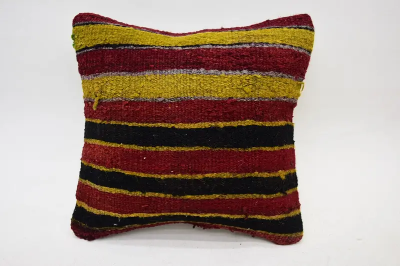 Yellow 30x30 cm Turkish Pillow Case, Striped Kids Room Gift Pillow Sham - 1