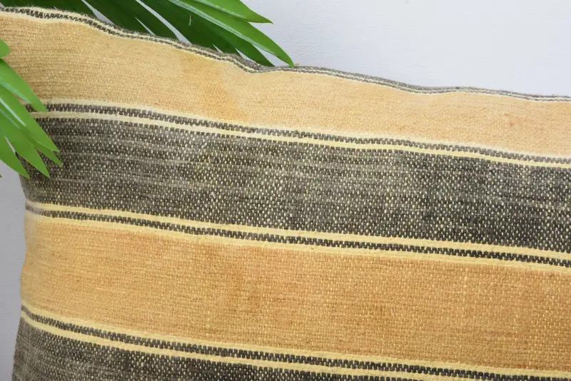 Ethnical Kilim Rug Pillow, Ethnic Throw Pillow, Cushion Case, Floor Cushion Cover, Kilim Cushion Sham, 12x20 Yellow Pillow, Gift Pillow - 2