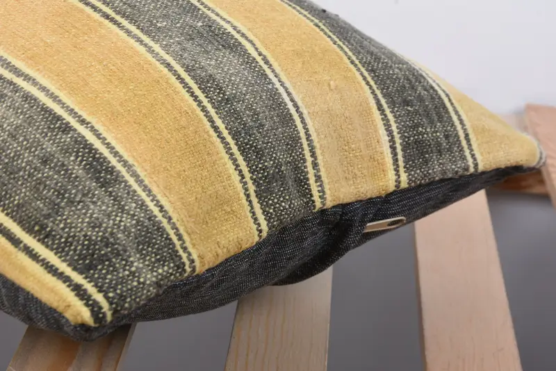 Ethnical Kilim Rug Pillow, Ethnic Throw Pillow, Cushion Case, Floor Cushion Cover, Kilim Cushion Sham, 12x20 Yellow Pillow, Gift Pillow - 7