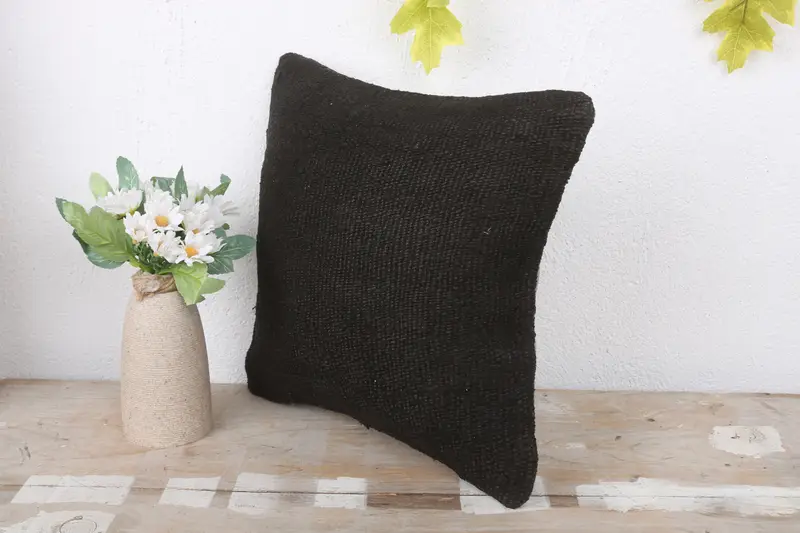 Throw Kilim Pillow, Gift Pillow, Cushion, 12x12 Black Pillow Cover, Handmade Rug Seat Cushion, Knitted Pillow Case, Custom Pillow, Turkish Pillow - 4