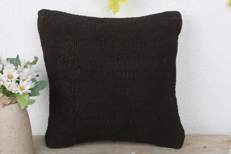 Throw Kilim Pillow, Gift Pillow, Cushion, 12x12 Black Pillow Cover, Handmade Rug Seat Cushion, Knitted Pillow Case, Custom Pillow, Turkish Pillow - 2