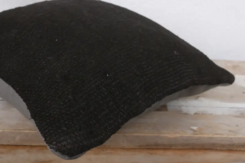 Throw Kilim Pillow, Gift Pillow, Cushion, 12x12 Black Pillow Cover, Handmade Rug Seat Cushion, Knitted Pillow Case, Custom Pillow, Turkish Pillow - 6