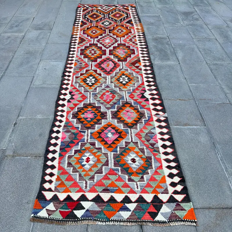 Mor, Turuncu Kamuflaj Halı, 3x11,2 ft Şık Dekor