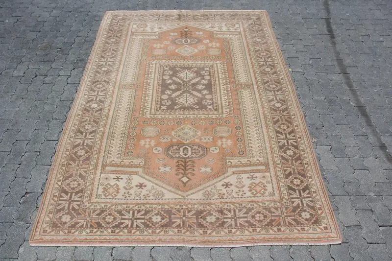 Türk Halısı, 6x8.7 ft Büyük Halı, Kahverengi Fas Yünü Vintage Halı - 1