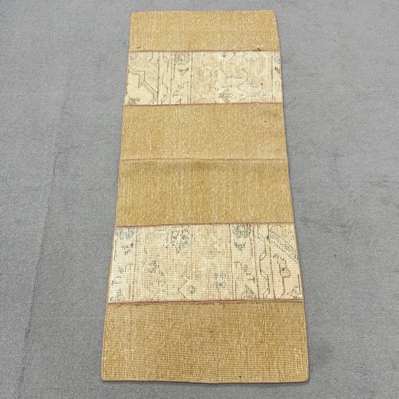 Vintage Rug, Small 1.6x3.9 ft Turkish Rug, Brown Floral Wool Rug - 1