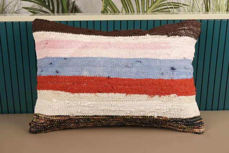 Throw Red Striped Pillowcase, Antique 16x24 inch Anniversary Gift Pillow - 1