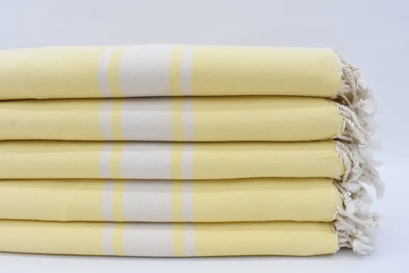 Turkish Beach Towel Organic Cotton Light Yellow Stripes, 70x40 Inches